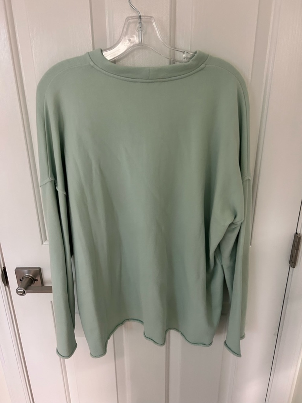 Eileen Fisher Organic Cotton French Terry Box Crew Top Light Green/Blue - Picture 4 of 6